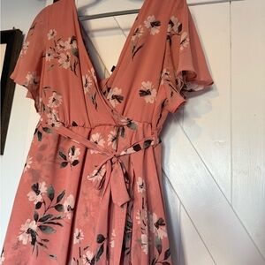 Floral Wrap Dress in Coral Pink